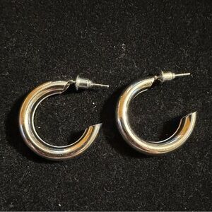 Silver Tone Pierced Hoop Earrings